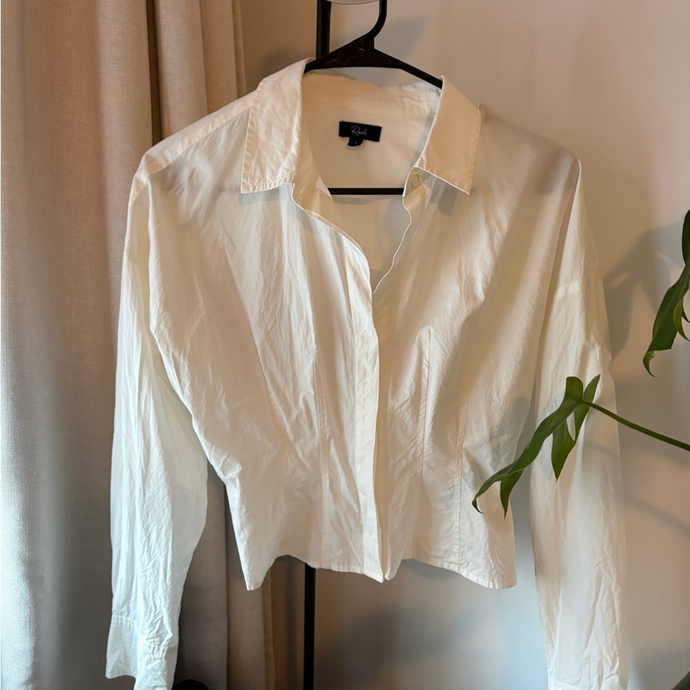Rails White Button-Front Cropped Shirt
